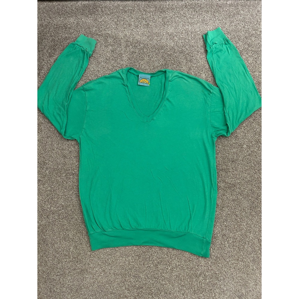 VTG C&C California V-Neck Long Sleeve Top Womens Medium Green Cotton Ribbed USA